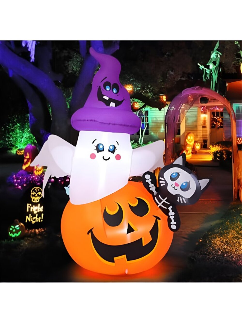 5 FT Halloween Inflatables Pumpkin Ghost Cat Outdoor Decorations Blow Up Yard